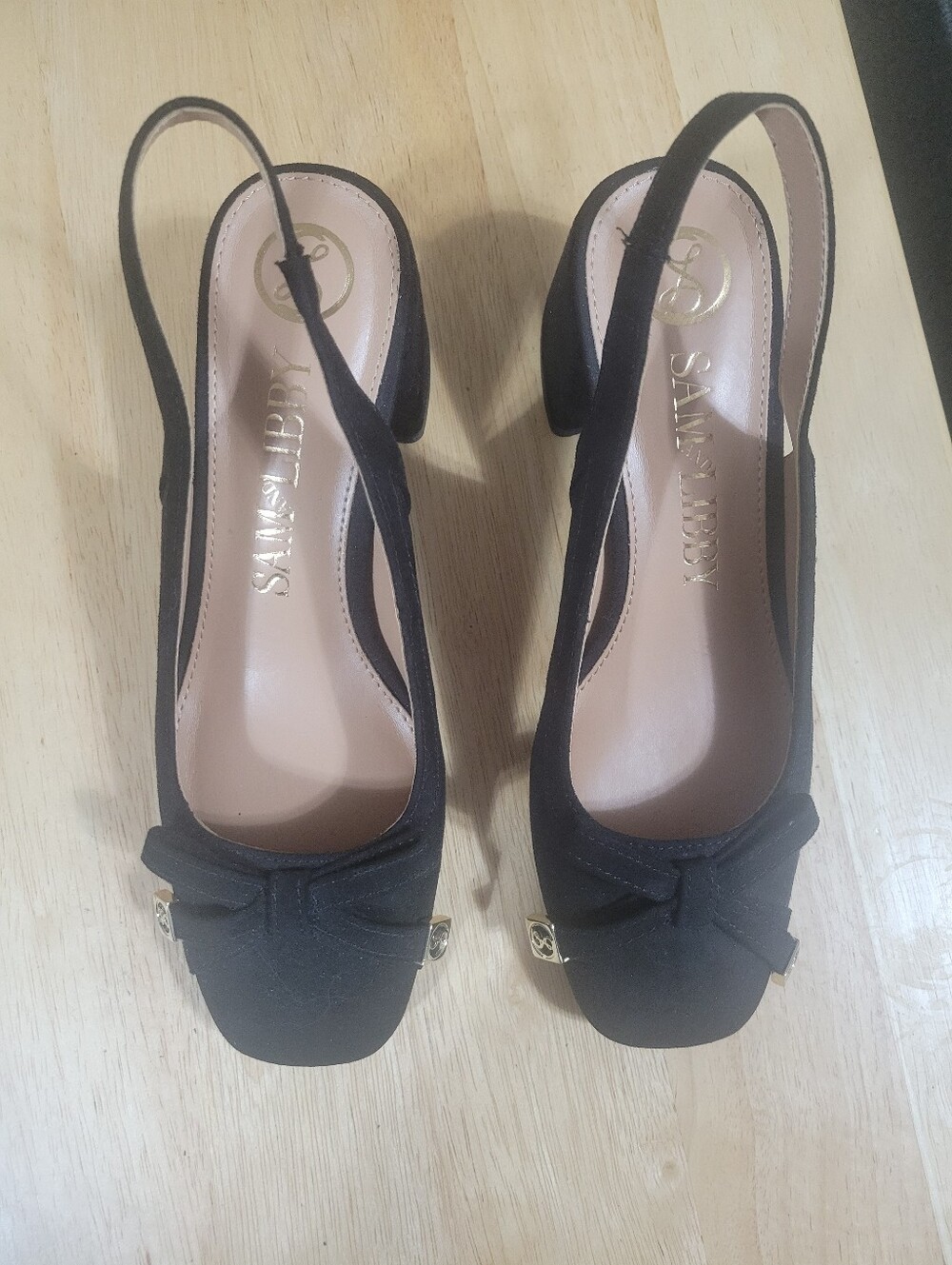 Sam & Libby Black Slingback Bow Block Heels